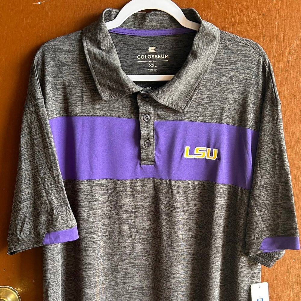 Colosseum LSU Mens 3 Button Collared Polo - Size XXL - Heather Gray - New w/Tags